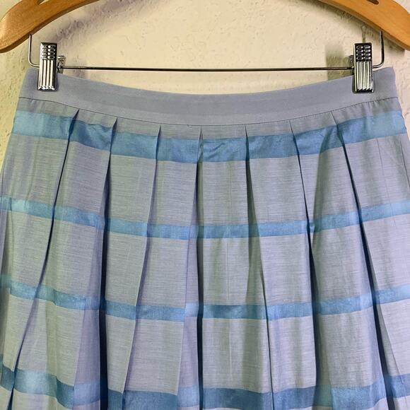 TIBI Blue‎ Colorblock Stripe Silk Sheer A-Line Midi Skirt Size 6 - Picture 3 of 12